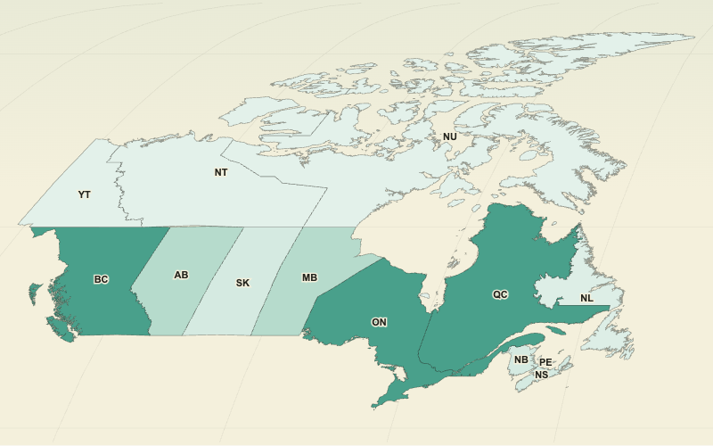 Choropleth map of Canada: Canada’s Population, 2011–2021