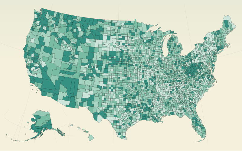 Choropleth map of U.S. counties: Vaccination Coverage by County