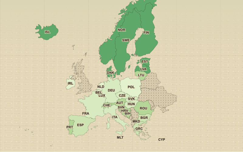 Choropleth map of Europe: Renewable Energy Use Across Europe, 2021