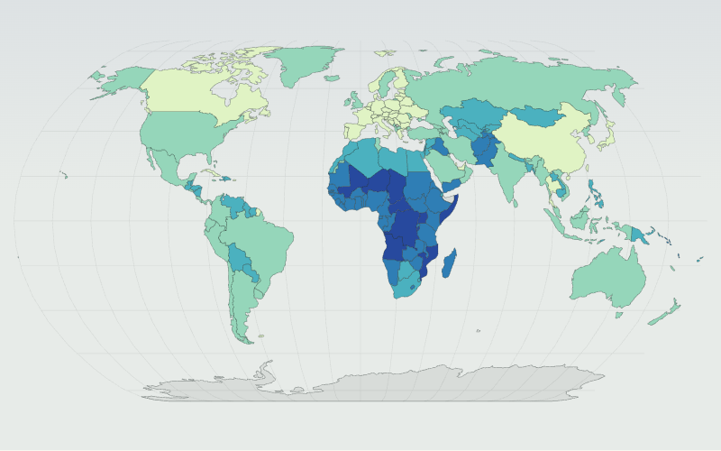 Choropleth map of World countries: Where Children Make Up the Largest Share