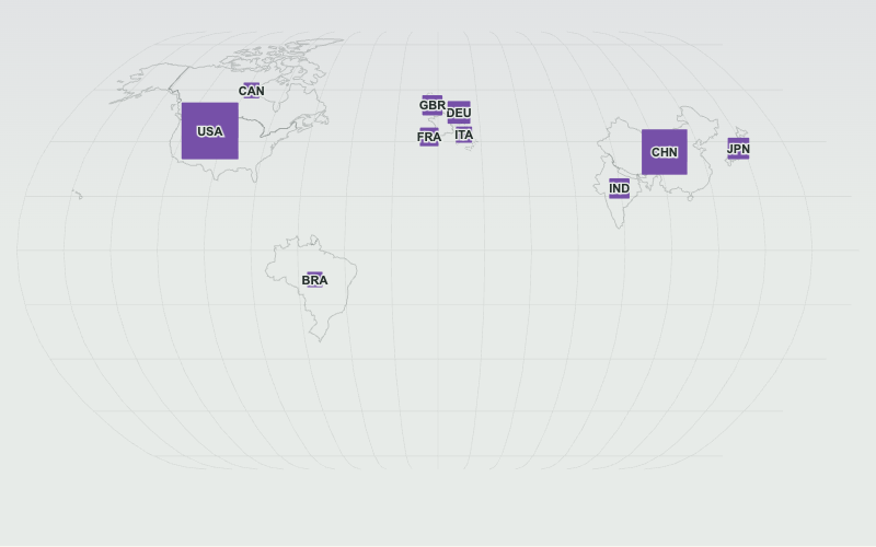 Cartogram of World countries: The World’s 10 Largest Economies, 2024